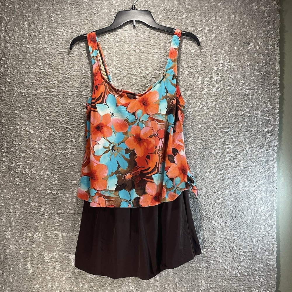 Maxine One Piece Swim Dress‎ Lined Nylon Floral Sz 14 Colorful Modest Lined